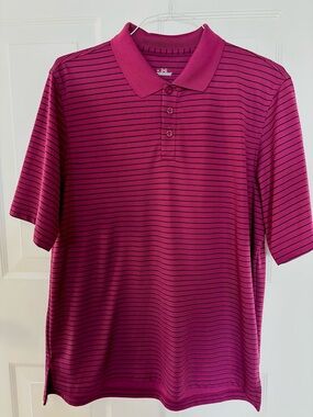 Under Armour Men's Magenta Polo with Black Stripes